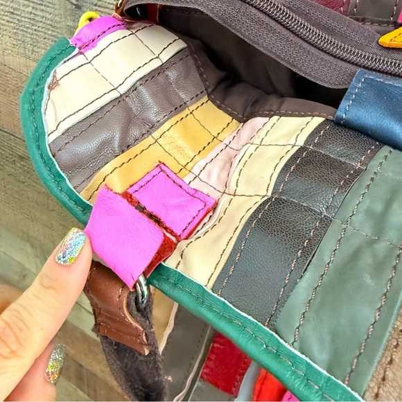 Graffity Paris Genuine Lambskin Leather Colorful Patchwork Tote/Crossbody Bag - Picture 13 of 13